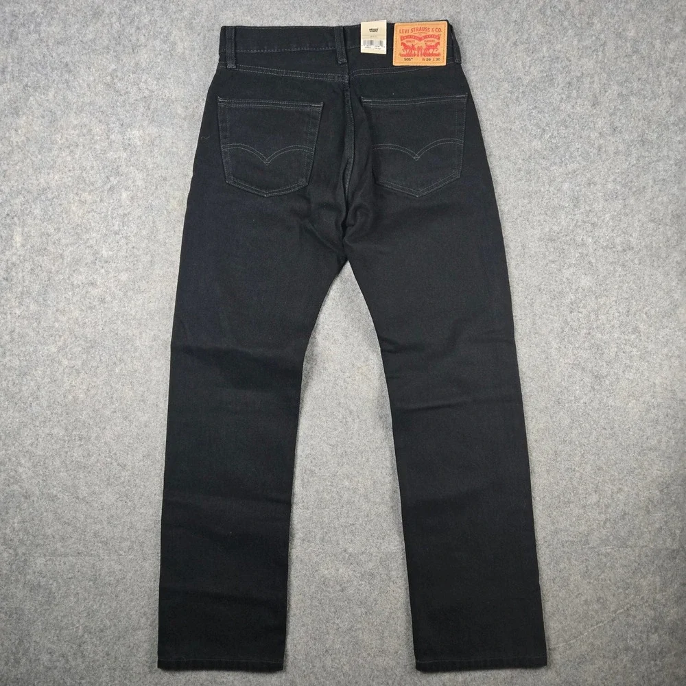 Levi's 505 Jeans Mens 29x30 Black Regular Fit Straight Leg Denim Outdoors NEW